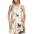thumbnail image 1 of Naloa Elegant Butterflies And Pearls Print Women's Summer Spring Casual Beach Sundress,Vacation Sleeveless Tank Crewneck Loose Dresses, 1 of 7