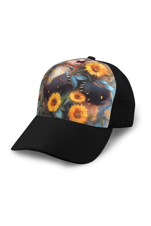 Elegant Cute Panda Sunflower Adult adjustable Print Baseball Hat, Patchwork curved brim baseball capfor Men and Women, One Size