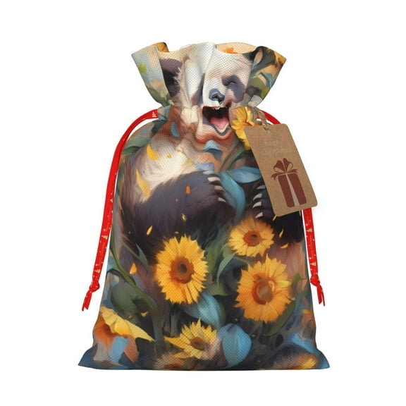 Naloa Elegant Cute Panda Sunflower Drawstring Christmas Bags, 3D Xmas Gift Bags, Christmas Wrapping Bags, Xmas Goodie Bags, Treat Pouch Bags, Party Favor Bags-Medium
