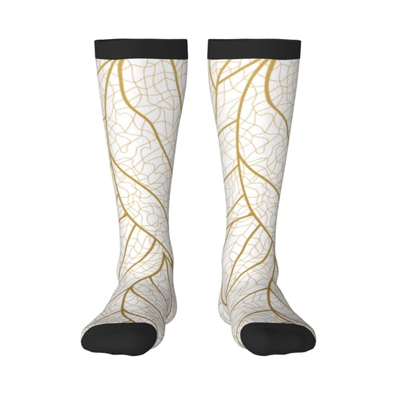 Naloa Elegant Gold Leaf Pattern Knee Socks, High Socks Long Stretchy Sock Women Knee High Stocking, Long Socks for Women