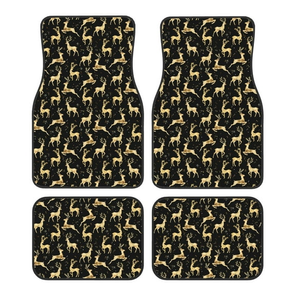 Naloa Elegant Gold Moose Car Foot Mat Set of 4 Pieces - Universal Floor Liner Neoprene Full Set Floor Mats for Cars Trucks SUV