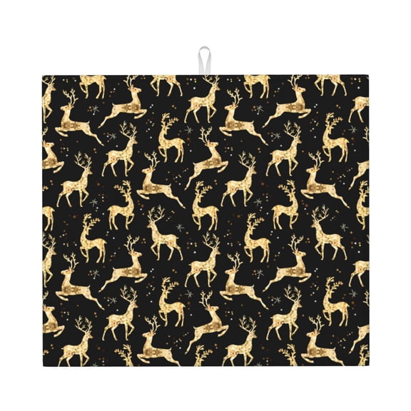 Naloa Elegant Gold Moose Dish Drying Mat for Kitchen Counter, Heat Resistant Drainer Mats, Absorbent Draining Mat,Dish Rack Pad,16"x18"
