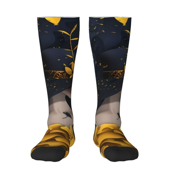 Naloa Elegant Lady With Hat Knee Socks, High Socks Long Stretchy Sock Women Knee High Stocking, Long Socks for Women