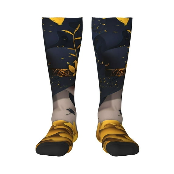 Naloa Elegant Lady With Hat Knee Socks, High Socks Long Stretchy Sock Women Knee High Stocking, Long Socks for Women
