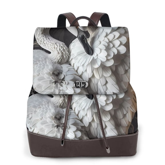 Naloa Elegant Swans Black Background Print Leather Backpack Purse for Women and Ladies,Shoulder Travel Daypacks Bags,Laptop Backpack for Women