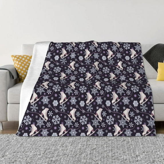 Naloa Elegant ice skates snowflakes A Flannel Fleece Throw Blanket for Bed Couch, Thick Blanket - All Seasons Suitable for Women, Men and Kids-80"x60"