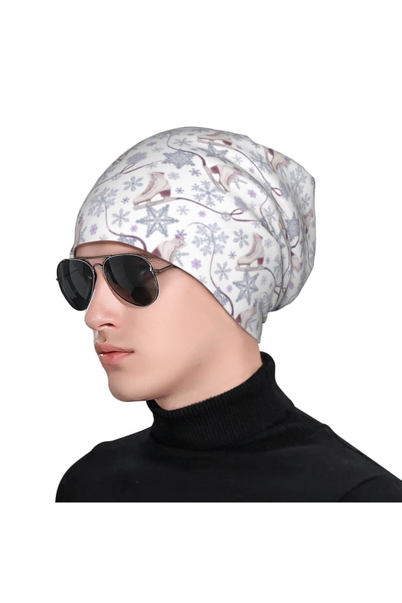Elegant ice skates snowflakes Soft Beanie Hat, Knit Beanie Daily Beanie in Fine Knit for Women Men Winter Travel, Outdoor