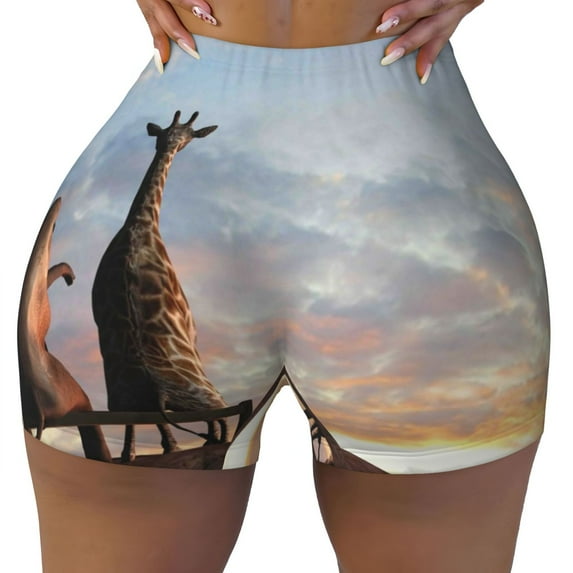 Naloa Elephant Giraffe Biker Shorts for Women Seamless Scrunch Short Women’s Yoga Shorts for Gym Running Sport Shorts - X-Large