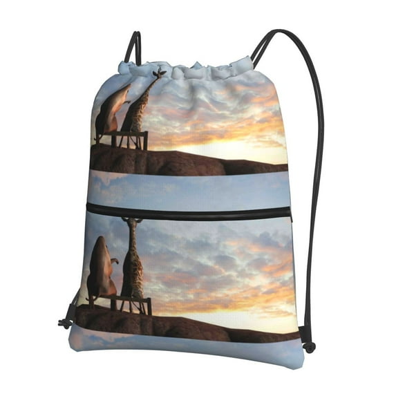 Naloa Elephant Giraffe Drawstring Backpack String Bag Cinch Water Resistant for Gym Shopping Sport Yoga