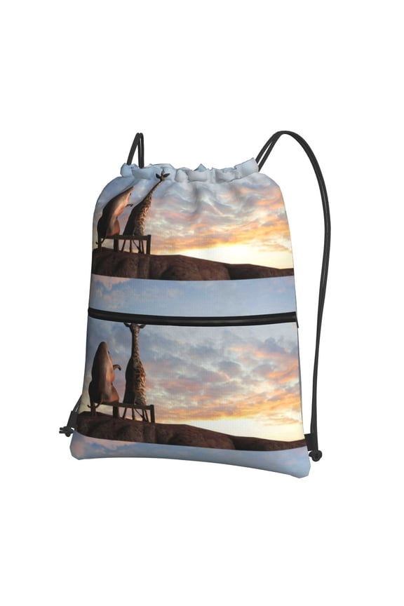 Elephant Giraffe Drawstring Backpack String Bag Cinch Water Resistant for Gym Shopping Sport Yoga