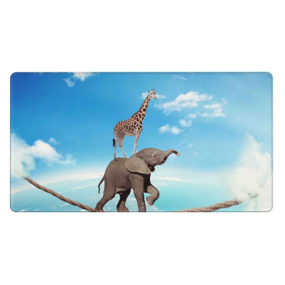 Naloa Elephant Giraffe Gaming Mouse Pad Large Mouse Mat Long Extended Desk Pad Non-Slip Rubber Mice Pads Stitched Edges Thin Pad (16x29.5 Inch)
