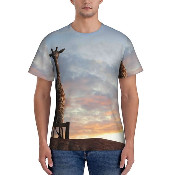 Naloa Elephant Giraffe Men's T-Shirt Sport T-shirt Men's Basic Tee Casual Men's Shirt, Round Neck, Short Sleeves - XX-Large