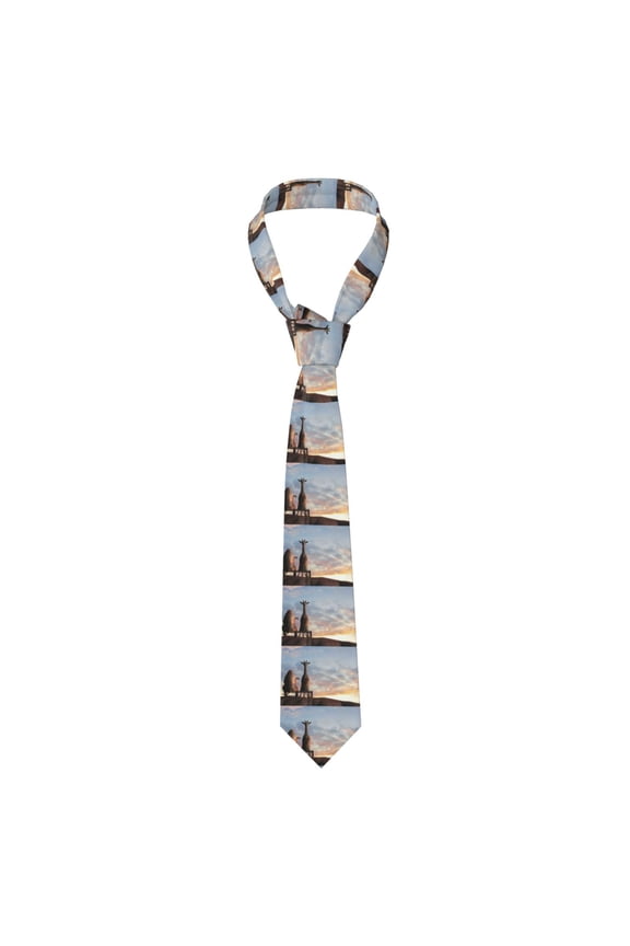 Elephant Giraffe Print Solid Color Tie Formal Necktie for MenSuitable for business, daily life, work