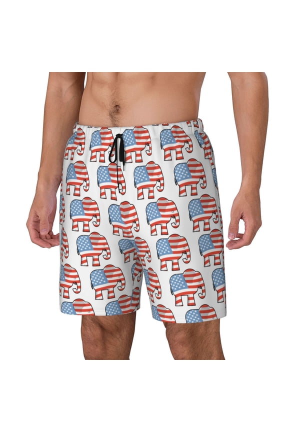 Elephant Print Men Swim Trunks with Compression Liner ,Board Shorts,Men's Swim Shorts with Drawstring and Elastic Waistband-Large