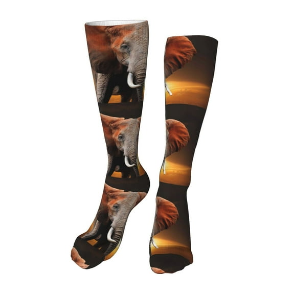Naloa Elephant Sunset in Kenya High Stockings Women Thigh High Stockings Over Knee Long Stockings-One Size