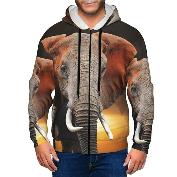 Naloa Elephant Sunset in Kenya Men’s Hoodies, Zip up Hoodie, Sweatshirts,Hoodies for Men Sizes S-3XL-Large