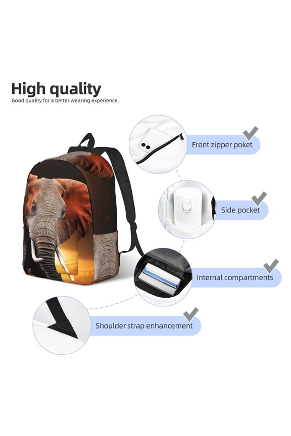 Elephant Sunset in Kenya Print Durable Canvas College Rucksack,Laptop Excursion Backpack,Travel Notebook School Backpack,Bookbag For Men Women