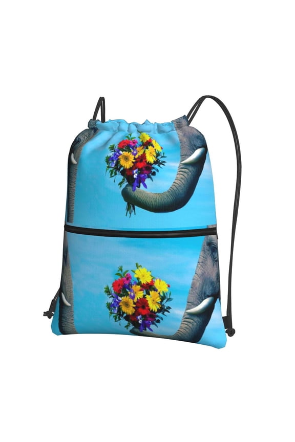 Elephant Trunk Couple Flowers Drawstring Backpack String Bag Cinch Water Resistant for Gym Shopping Sport Yoga