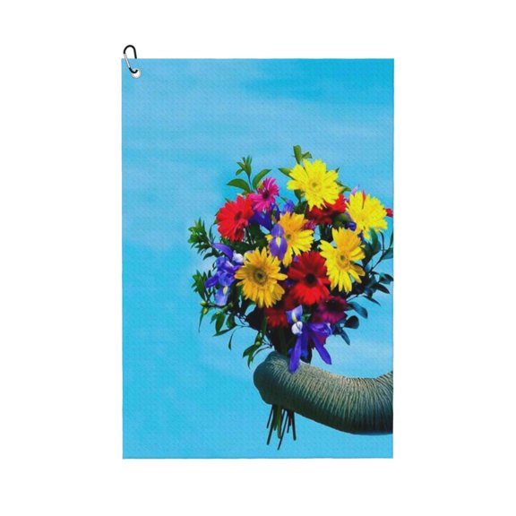 Naloa Elephant Trunk Couple Flowers Golf Towel Golf Gift for Men and Women Golf Towel with Carabiner Clip to Quickly Remove Mud, Dirt and Sweat