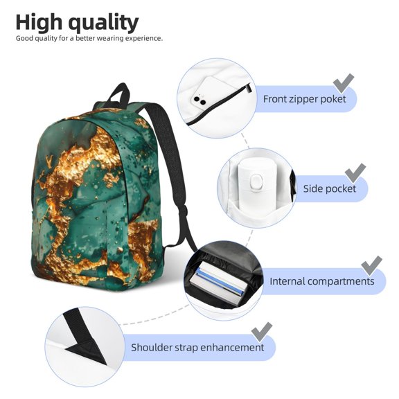 Naloa Emerald Color Gold Marble Print Durable Canvas College Rucksack,Laptop Excursion Backpack,Travel Notebook School Backpack,Bookbag For Men Women