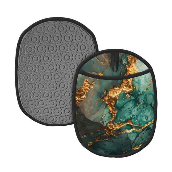 Naloa Emerald Color Gold Marble Silicone Pot Holders, Oven Mitts Heat Resistant Hot Pads, Non Slip Pot Holder for Kitchen Baking and Cooking 9.4 x 7.5 Inches