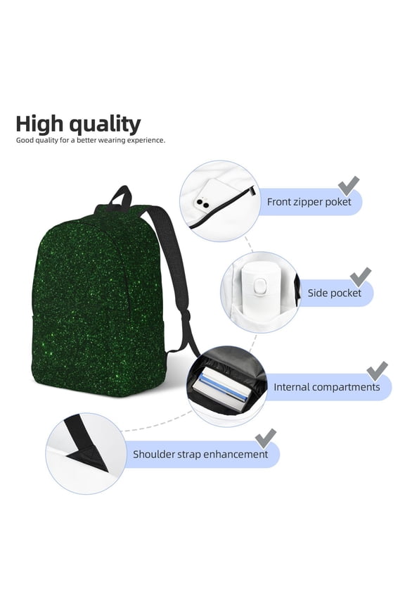 Emerald Green Sparkling Print Durable Canvas College Rucksack,Laptop Excursion Backpack,Travel Notebook School Backpack,Bookbag For Men Women