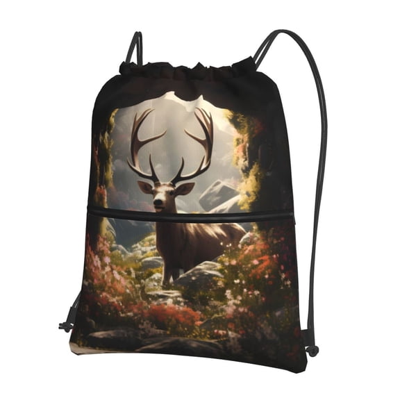 Naloa Enchanted Deer In Cave Drawstring Backpack String Bag Cinch Water Resistant for Gym Shopping Sport Yoga