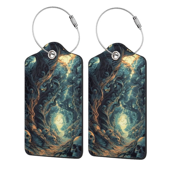 Naloa Enchanted Forest Skull Path Luggage Tag for Suitcase Leather Baggage Tag with Stainless Steel Loop Privacy Cover for Women Men Girls-4 PCS