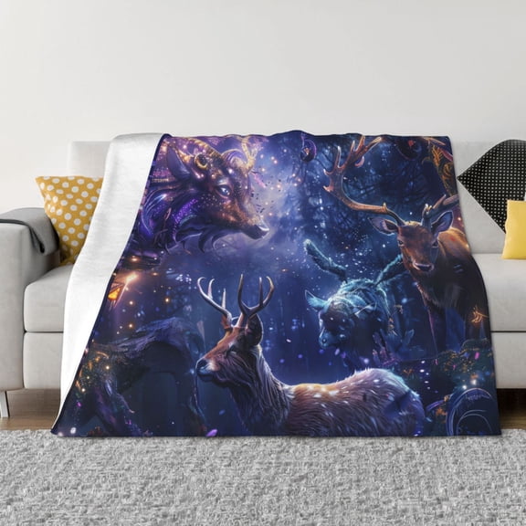 Naloa Enchanted Forest Stag Gathering Flannel Fleece Throw Blanket for Bed Couch, Thick Blanket - All Seasons Suitable for Women, Men and Kids-40"x30"