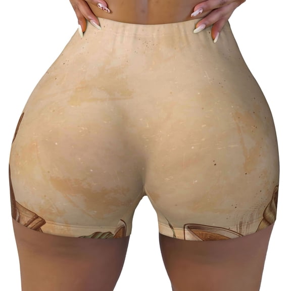 Naloa Engraved Coffee On Kraft Paper Biker Shorts for Women Seamless Scrunch Short Women’s Yoga Shorts for Gym Running Sport Shorts - XX-Large