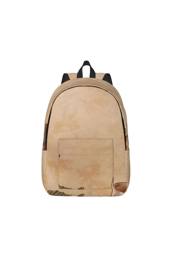Engraved Coffee On Kraft Paper Canvas Backpack for Men Women Rucksack Casual Travel Daypack College Tote Satchel Bookbag for Teens-Small