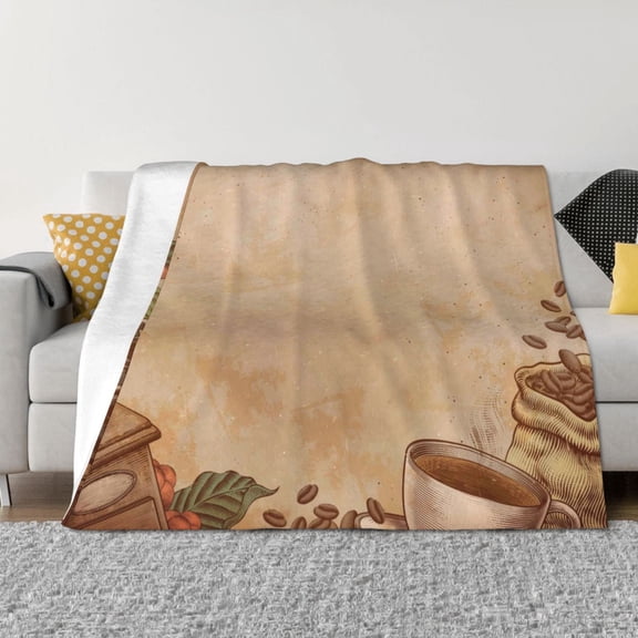 Naloa Engraved Coffee On Kraft Paper Flannel Blankets - Thick and Warm Blanket for Winter, Soft Fuzzy Plush King Blanket for All Seasons80"x60"