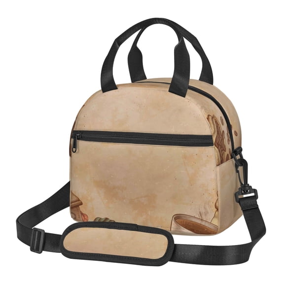 Naloa Engraved Coffee On Kraft Paper Print Lunch Bag for Women & Men Insulated Lunch Box or Cooler Lunch Tote Bags for Work, Travel, Outdoor