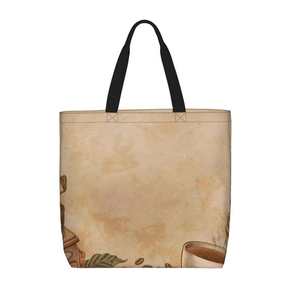 Naloa Engraved Coffee On Kraft Paper Tote Bag for Women, Foldable Tote Bag With Zipper, Large Shoulder Bag, Top Handle Handbag for Travel, Work, Shopping