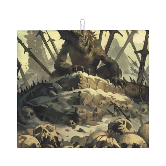 Naloa Epic Dragon Skull Scene Dish Drying Mat for Kitchen Counter, Heat Resistant Drainer Mats, Absorbent Draining Mat,Dish Rack Pad,16"x18"