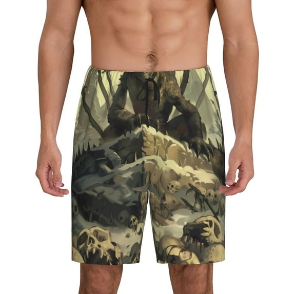Naloa Epic Dragon Skull Scene Men's Short Pajama Pants, Pj Shorts, Lounge Comfort Shorts-Medium