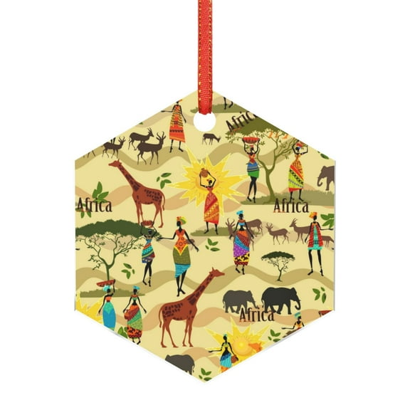 Naloa Ethnic African Acrylic Santa Tree Decorations Christmas Hanging Pendant for Christmas Winter New Year Party Hanging Decorations-Hexagon