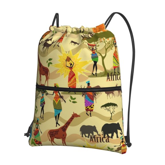 Naloa Ethnic African Drawstring Backpack String Bag Cinch Water Resistant for Gym Shopping Sport Yoga