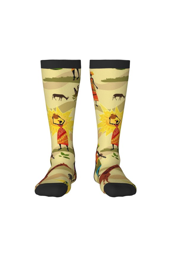Ethnic African Knee Socks, High Socks Long Stretchy Sock Women Knee High Stocking, Long Socks for Women