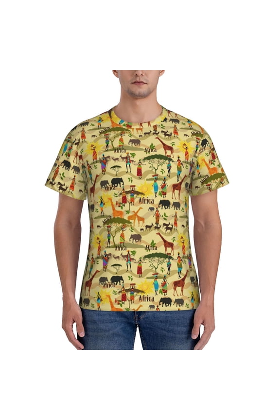 Ethnic African Men's T-Shirt Sport T-shirt Men's Basic Tee Casual Men's Shirt, Round Neck, Short Sleeves - XX-Large