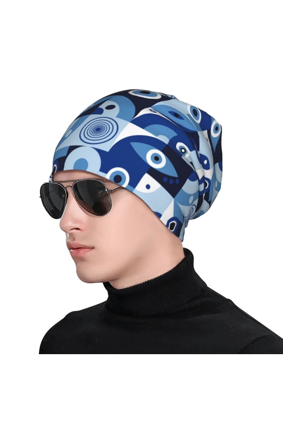 Evil Eye Soft Beanie Hat, Knit Beanie Daily Beanie in Fine Knit for Women Men Winter Travel, Outdoor