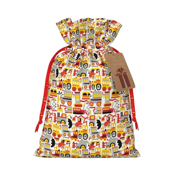 Naloa Excavator (2) Drawstring Christmas Bags, 3D Xmas Gift Bags, Christmas Wrapping Bags, Xmas Goodie Bags, Treat Pouch Bags, Party Favor Bags-Medium