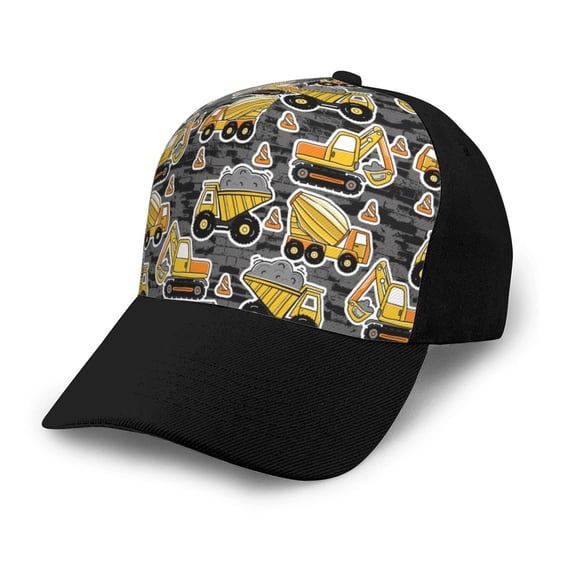 Naloa Excavator At Work Adult adjustable Print Baseball Hat, Patchwork curved brim baseball capfor Men and Women, One Size