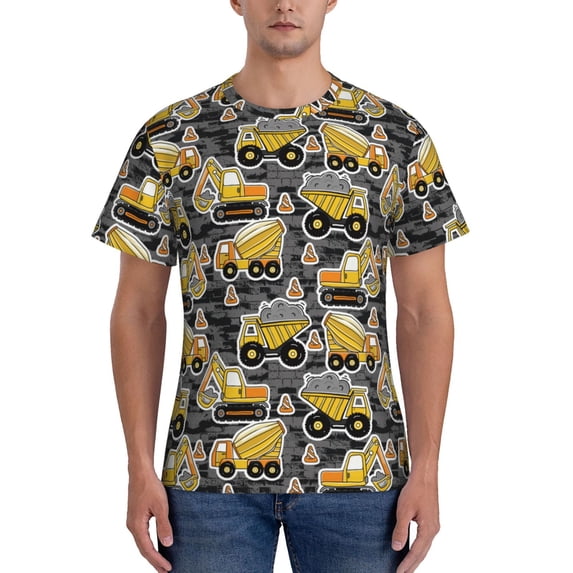 Naloa Excavator At Work Men's T-Shirt Sport T-shirt Men's Basic Tee Casual Men's Shirt, Round Neck, Short Sleeves - Small