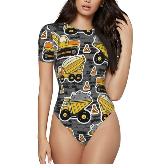 Naloa Excavator At Work Women's Short-Sleeved Onesie, One-Piece Swimsuit for Parties, dates, clubs - XX-Large