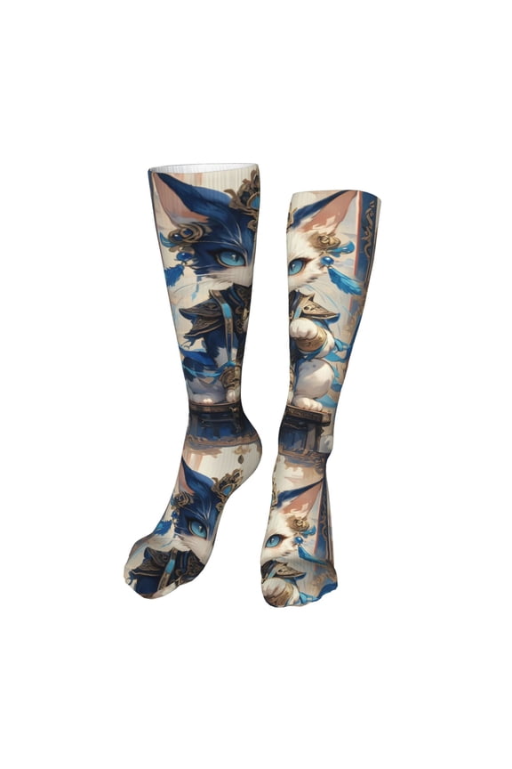 Exotic Blue Cat High Stockings Women Thigh High Stockings Over Knee Long Stockings-One Size