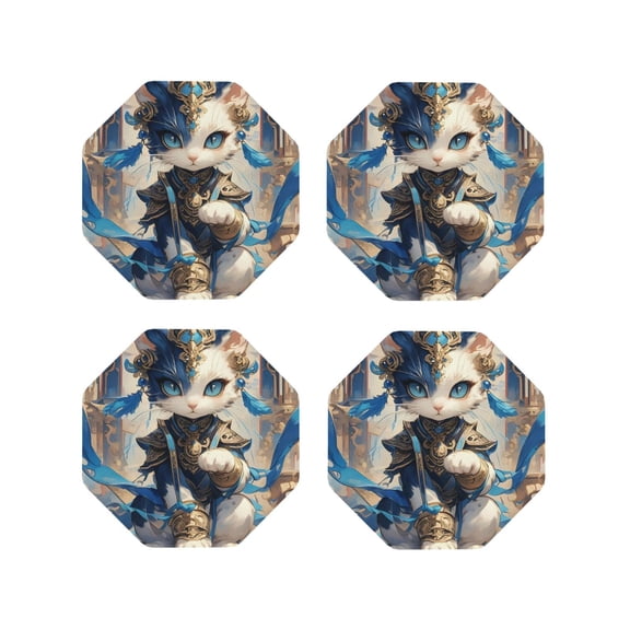 Naloa Exotic Blue Cat Leather Coasters for Drinks, Durable Drink Coasters 4 Set for Tabletop Protection, Luxurious Home Décor and Housewarming Gift ( {designName})Octagon