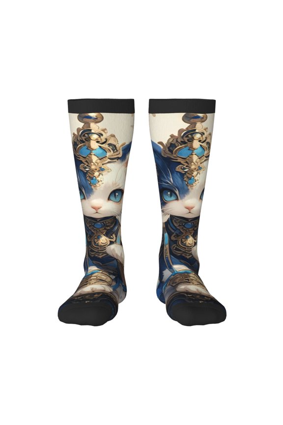 Exotic Blue Cat Thigh High Socks Extra Long Stretchy Sock Women Over Knee High Opaque Stocking Daily Wear