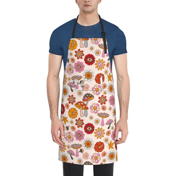 Naloa Fall 70s Groovy Hippie Apron Kitchen Aprons with Pockets for Women Men Chef