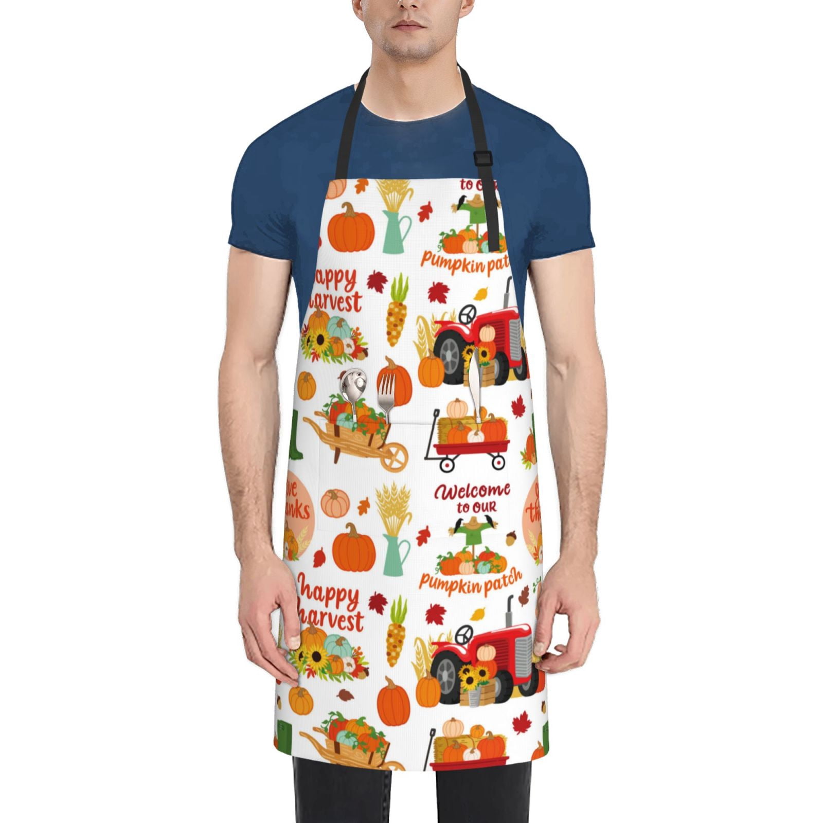 Naloa Fall Farm Pumpkin Apron Kitchen Aprons with Pockets for Women Men Chef